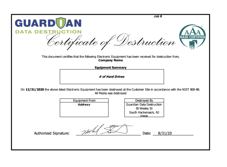 What is a Certificate of Data Destruction? Guardian Data Destruction