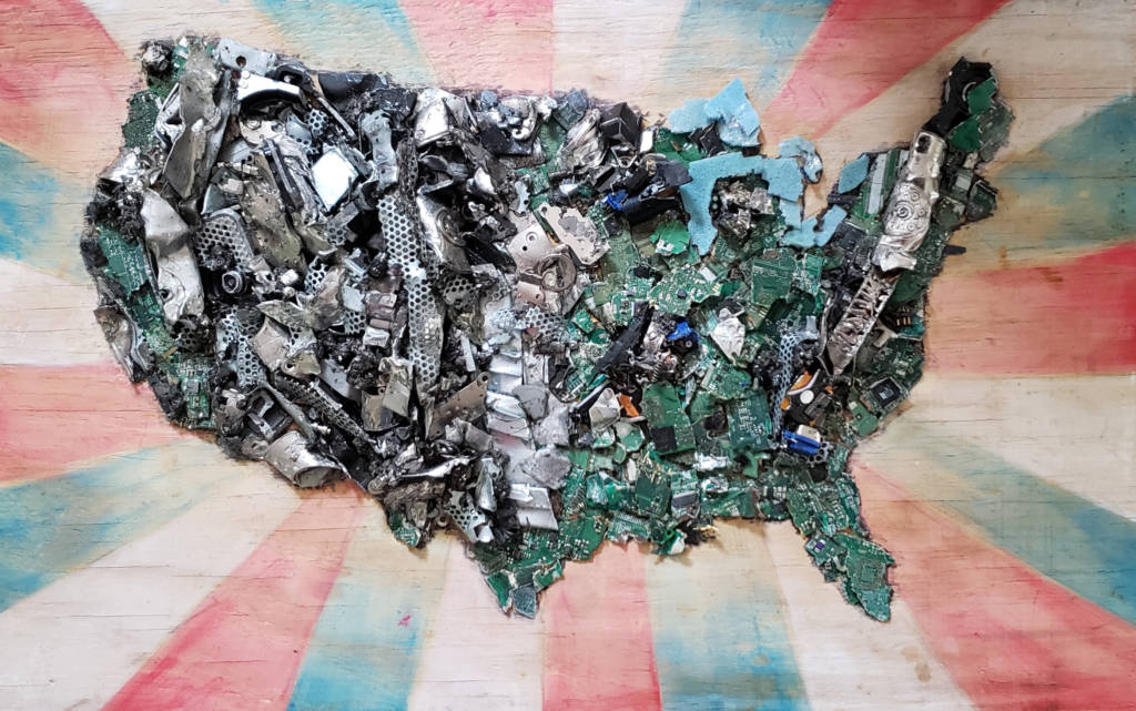 USA map with shredded electronics