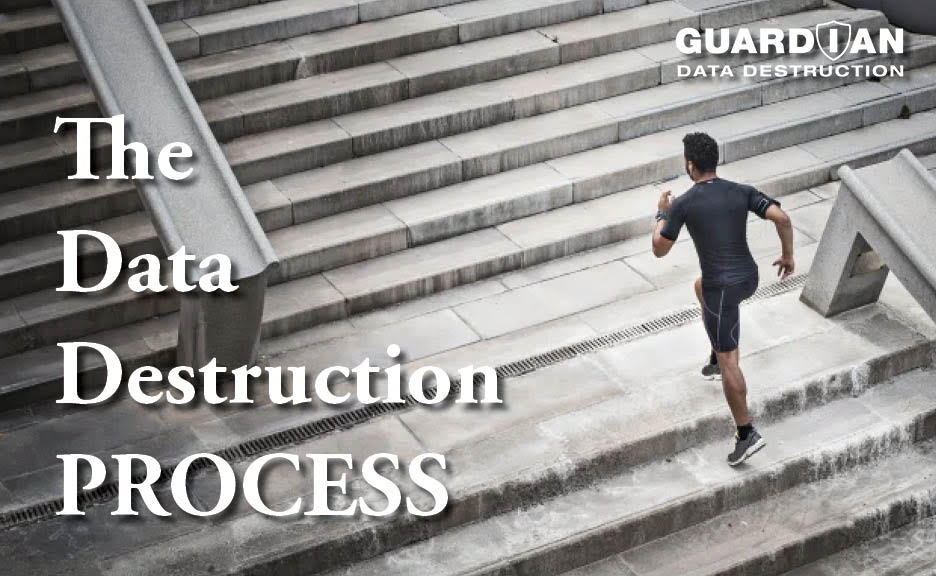 data destruction process man running up stairs